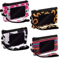 🌻 set of 4 sunflower credit card holder wristlet pouches – pvc zipper neoprene mini wallets for women and girls logo