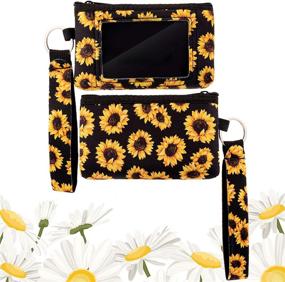 img 3 attached to 🌻 Set of 4 Sunflower Credit Card Holder Wristlet Pouches – PVC Zipper Neoprene Mini Wallets for Women and Girls