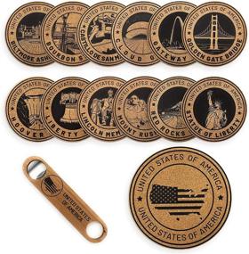 img 4 attached to 🍻 Cork Coasters Set for Drinks - 14 Piece Set with Iconic USA Landmarks, including 7" Ice Bucket/Pitcher Coaster & Bottle Opener. Perfect Bar Accessory, Decor, Thank You Gift, Wedding, Housewarming, and More