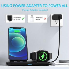 img 1 attached to 🔌 3-in-1 Fast Charging Station for Apple Devices: iWatch, iPhone, and AirPods Pro - Matt Black (with 18W Adapter)