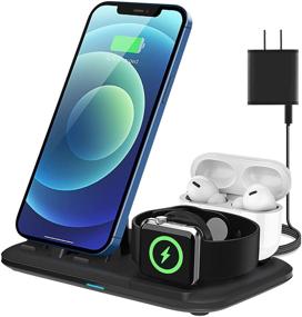 img 4 attached to 🔌 3-in-1 Fast Charging Station for Apple Devices: iWatch, iPhone, and AirPods Pro - Matt Black (with 18W Adapter)