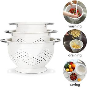 img 3 attached to Hillbond 3-Piece Colander Set - Powder Coated Metal Strainers with Stainless Steel Handles and Stable Base- 1.5, 3, 5 QT Micro-Perforated Colanders for Drain Pasta, Fruits, Veggies - White