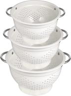 hillbond 3-piece colander set - powder coated metal strainers with stainless steel handles and stable base- 1.5, 3, 5 qt micro-perforated colanders for drain pasta, fruits, veggies - white logo