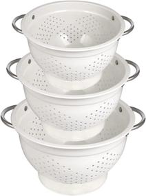 img 4 attached to Hillbond 3-Piece Colander Set - Powder Coated Metal Strainers with Stainless Steel Handles and Stable Base- 1.5, 3, 5 QT Micro-Perforated Colanders for Drain Pasta, Fruits, Veggies - White