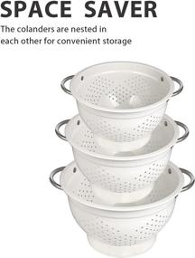 img 1 attached to Hillbond 3-Piece Colander Set - Powder Coated Metal Strainers with Stainless Steel Handles and Stable Base- 1.5, 3, 5 QT Micro-Perforated Colanders for Drain Pasta, Fruits, Veggies - White