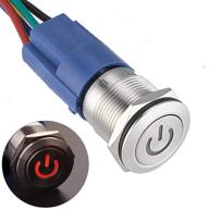 🔴 apiele 19mm latching push button switch - 12v power symbol car metal with socket plug - red, spdt on/off - 1no1nc logo