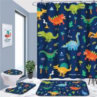 🦖 cartoon dinosaur kids shower curtain sets: premium bath accessory set with non-slip rugs, toilet lid cover, and waterproof curtain logo