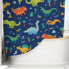 img 2 attached to 🦖 Cartoon Dinosaur Kids Shower Curtain Sets: Premium Bath Accessory Set with Non-Slip Rugs, Toilet Lid Cover, and Waterproof Curtain