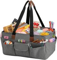 👜 looen gray craft organizer tote bag with multiple pockets, storage art caddy for scrapbooking, crafts supplies carrier for tools logo