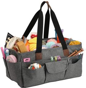 img 3 attached to 👜 LOOEN Gray Craft Organizer Tote Bag with Multiple Pockets, Storage Art Caddy for Scrapbooking, Crafts Supplies Carrier for Tools