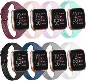 img 4 attached to 📦 8 Набор узких силиконовых браслетов: Совместимо с серией Fitbit Versa - Заменяемые узкие ремешки для Fitbit Versa 2 Smart Watch (8 штук, маленькие)