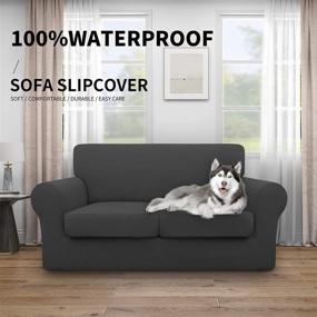 img 3 attached to 🛡️ Dual Waterproof Loveseat Cover - Stretch Couch Slipcover for Dogs, 3 Piece Soft Sofa Protector, Leakproof Furniture Shield for 2 Cushion Couch - Ideal for Kids, Pets (Dark Gray)