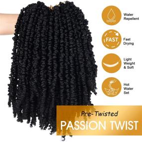 img 3 attached to 🌟 Flaunt your Style with 4 Packs of Pre-Twisted Passion Twists Crochet Braids – 48 Strands of Black Pre-Looped Spring Bomb Crochet Hair Extensions! Achieve the Perfect Look with Fiber Fluffy Curly Twist Braiding Synthetic Hair (12“, 1B)