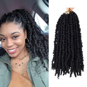 img 4 attached to 🌟 Flaunt your Style with 4 Packs of Pre-Twisted Passion Twists Crochet Braids – 48 Strands of Black Pre-Looped Spring Bomb Crochet Hair Extensions! Achieve the Perfect Look with Fiber Fluffy Curly Twist Braiding Synthetic Hair (12“, 1B)