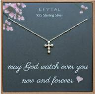 dainty sterling silver cross necklace: ideal christian gift for easter, first communion, confirmation, and baptism – by efytal - tiny cz pendant jewelry for women and girls - a thoughtful religious catholic birthday gift logo