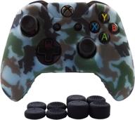 🎮 high-fly silicone gel controller cover skin protector kit for xbox one controller video games with 1 controller camouflage cover and 8 thumb grip caps in light blue logo
