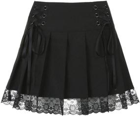 img 3 attached to 👗 Seyurigaoka Gothic A-Line Mini Skirt with Fashion Lace, Mesh Patchwork, Pleated Design, and Bowknot Detail - Y2K Streetwear for Girls