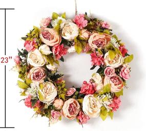 img 1 attached to 🌸 Large Peony Spring Wreaths for Front Door – Handmade 23 Inch Outdoor Summer Wreaths for All Season Wall, Window, and Door Decor