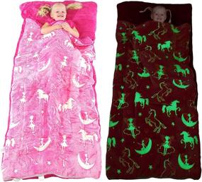 img 4 attached to 🦄 Magical Unicorn Sleeping Bag: Glow in the Dark Fairy Slumber Bag for Girls - Plush & Glowing Nap Mat!