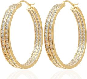 img 4 attached to 💎 Exquisite 18K Gold Plated Inside-Out Hoop Earrings with CZ: A Luxurious Accessory