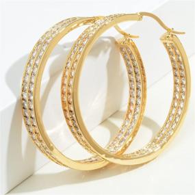 img 2 attached to 💎 Exquisite 18K Gold Plated Inside-Out Hoop Earrings with CZ: A Luxurious Accessory