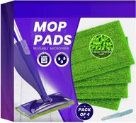 premium reusable microfiber mop pads for swiffer wet jet - 4 pack, washable refills compatible with wetjet, heavy duty replacement heads for floor cleaning - includes scraper (12″, green) logo