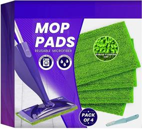 img 4 attached to Premium Reusable Microfiber Mop Pads for Swiffer Wet Jet - 4 Pack, Washable Refills Compatible with WetJet, Heavy Duty Replacement Heads for Floor Cleaning - Includes Scraper (12″, Green)