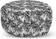 ambesonne monochrome palm tree ottoman pouf: black palm tree on white background, decorative foot rest with removable cover for living room and bedroom, black white logo