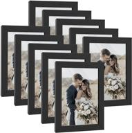 🖼️ set of 10 happyhapi 4x6 inch wooden picture frames - tabletop or wall display decoration for photos, paintings, landscapes, posters, artwork (black) логотип