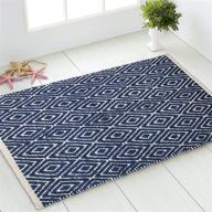 🏞️ chardin home 100% cotton diamond rug: mat size 21''x34'', reversible, machine washable - navy/ivory logo