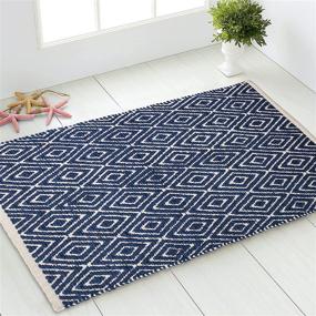 img 4 attached to 🏞️ Chardin Home 100% Cotton Diamond Rug: Mat Size 21''x34'', Reversible, Machine Washable - Navy/Ivory