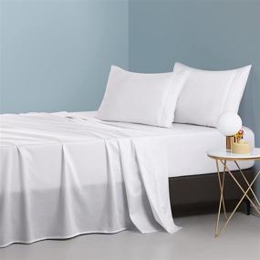 img 2 attached to 🛏️ Hotel Quality 100% Cotton Bed Queen Sheet Set - Soft & Smooth, 400 Thread Count, 14-Inch Deep Pocket Luxury BedSheets - Wrinkle-Free & Durable - 4 Piece (White, Queen)