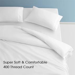 img 1 attached to 🛏️ Hotel Quality 100% Cotton Bed Queen Sheet Set - Soft & Smooth, 400 Thread Count, 14-Inch Deep Pocket Luxury BedSheets - Wrinkle-Free & Durable - 4 Piece (White, Queen)