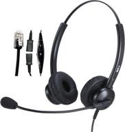 🎧 enhanced telephone headset with noise cancelling microphone and volume control for landline phones - ideal for call centers, office phones: plantronics dialer, avaya 9508, aastra, digium, fanvil, mitel, nortel logo