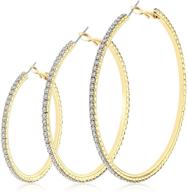 💎 stunning nlcac 14k gold plated big hoop earrings set - 3 pairs with crystal rhinestones in 50mm, 60mm, 70mm sizes logo