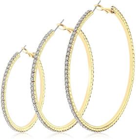 img 4 attached to 💎 Stunning NLCAC 14K Gold Plated Big Hoop Earrings Set - 3 Pairs with Crystal Rhinestones in 50mm, 60mm, 70mm Sizes