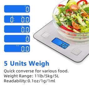 img 2 attached to 🍽️ Fuzion Digital Kitchen Scale: Precise 5000g/11lb x 0.1oz Food Scales for Weight Loss, Cooking, and Baking - 5 Units, Tare Function & Easy Clean Stainless Steel - Battery Included