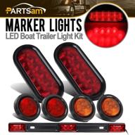 🚛 partsam 12v led truck trailer light kit - waterproof, 2x 6-inch oval red stop turn tail brake lights, 14.17-inch red 3 light 9 led stainless steel id light bar, 2x red + 2x amber 2-inch round 4 led side marker lamps logo