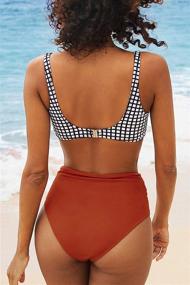 img 3 attached to Gorgeous Gingham: CUPSHE Women's High Waisted Bikini Swimsuit with Knot Detail - A Flattering Two Piece Bathing Suit