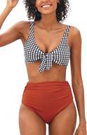 gorgeous gingham: cupshe women's high waisted bikini swimsuit with knot detail - a flattering two piece bathing suit logo