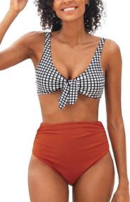 img 4 attached to Gorgeous Gingham: CUPSHE Women's High Waisted Bikini Swimsuit with Knot Detail - A Flattering Two Piece Bathing Suit