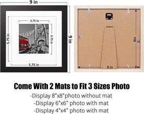 img 2 attached to 🖼️ 8x8 Black Solid Wood Picture Frames: Display 6x6 or 4x4 Photos with or without Mat - Set of 4 Multi Photo Frames for Wall or Tabletop