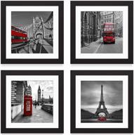 🖼️ 8x8 black solid wood picture frames: display 6x6 or 4x4 photos with or without mat - set of 4 multi photo frames for wall or tabletop логотип