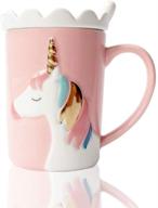 cute ceramic unicorn mug: funny coffee mug with lace lid 🦄 and spoon for kids, women, girls - perfect pink milk tea cup! logo