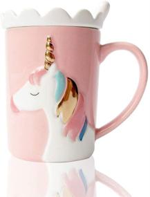 img 4 attached to Cute Ceramic Unicorn Mug: Funny Coffee Mug with Lace Lid 🦄 and Spoon for Kids, Women, Girls - Perfect Pink Milk Tea Cup!
