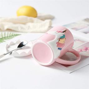 img 3 attached to Cute Ceramic Unicorn Mug: Funny Coffee Mug with Lace Lid 🦄 and Spoon for Kids, Women, Girls - Perfect Pink Milk Tea Cup!
