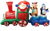 7-foot christmas inflatable: santa claus, reindeer, and penguin on train with lighted led lights - indoor/outdoor garden yard decoration for home, party, and photos логотип