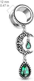 img 2 attached to 🌙 Exquisite Vintage Filigree Moon Dangling Plugs with Vibrant Green Stone: Sold as a Pair
