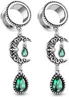 🌙 exquisite vintage filigree moon dangling plugs with vibrant green stone: sold as a pair logo