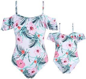 img 4 attached to Cadocado Mother-Daughter Matching Off Shoulder Swimsuit with Ruffle Detail - Women's Swimwear & Kids' Toddler Bikini Bathing Suit